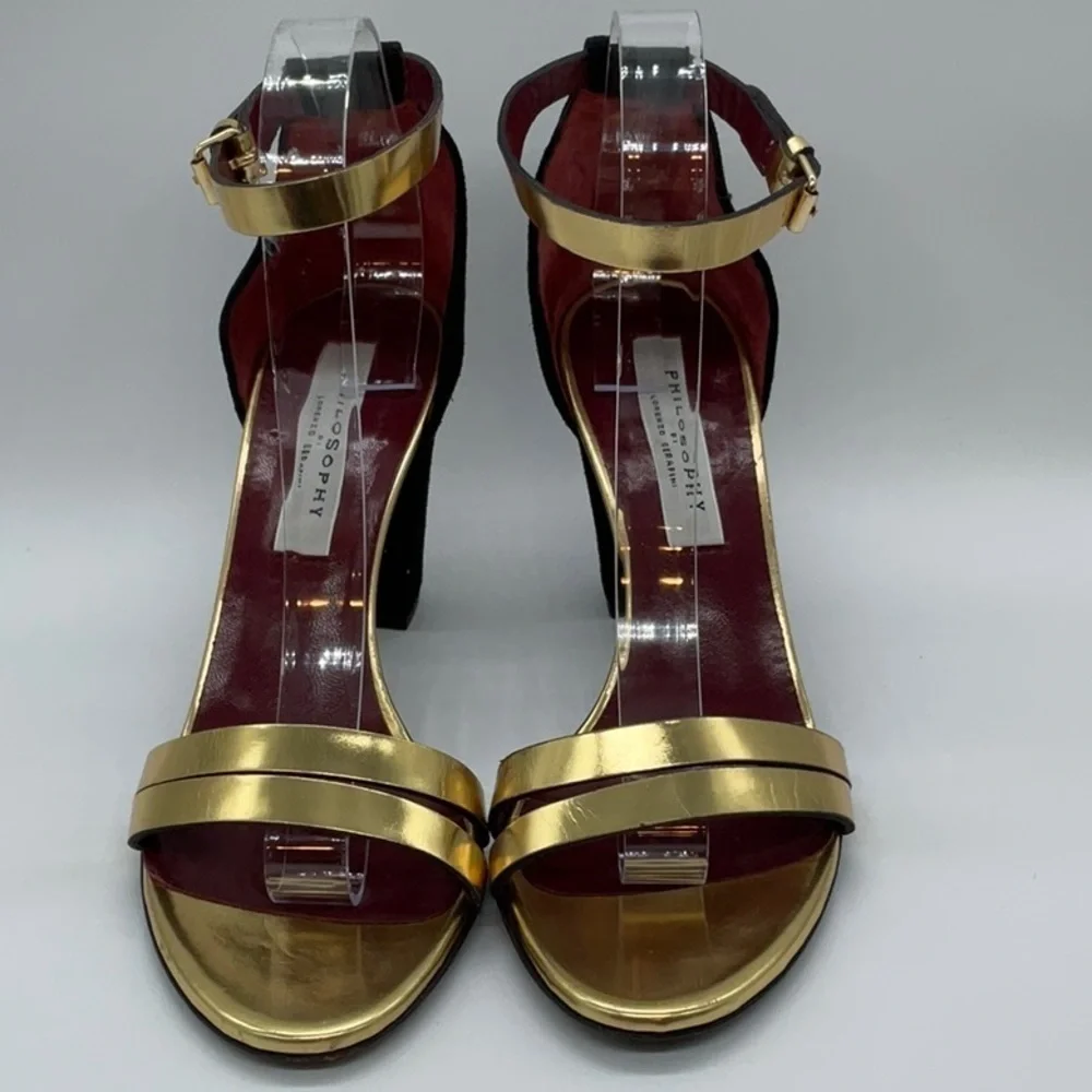 Philosophy di Lorenzo Serafini gold black velvet strap sandal